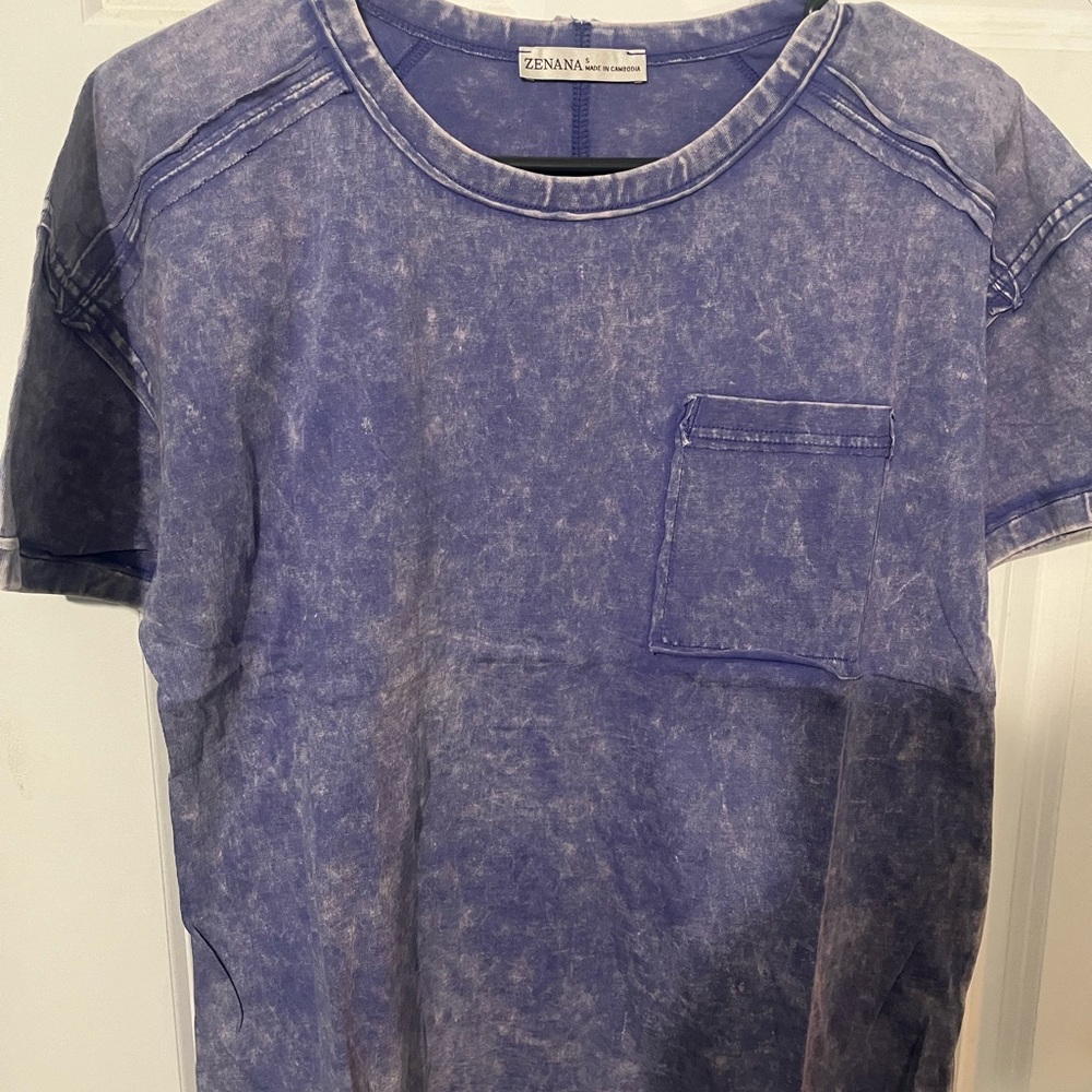 Zenana Outfitters Purple/Blue Acid Wash Tee